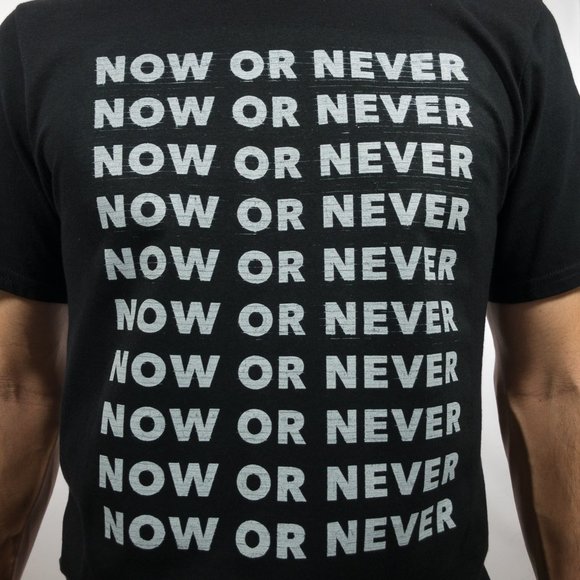 Now Or Never Black Graphic Print Tee T-Shirt S M L XL - Picture 3 of 8